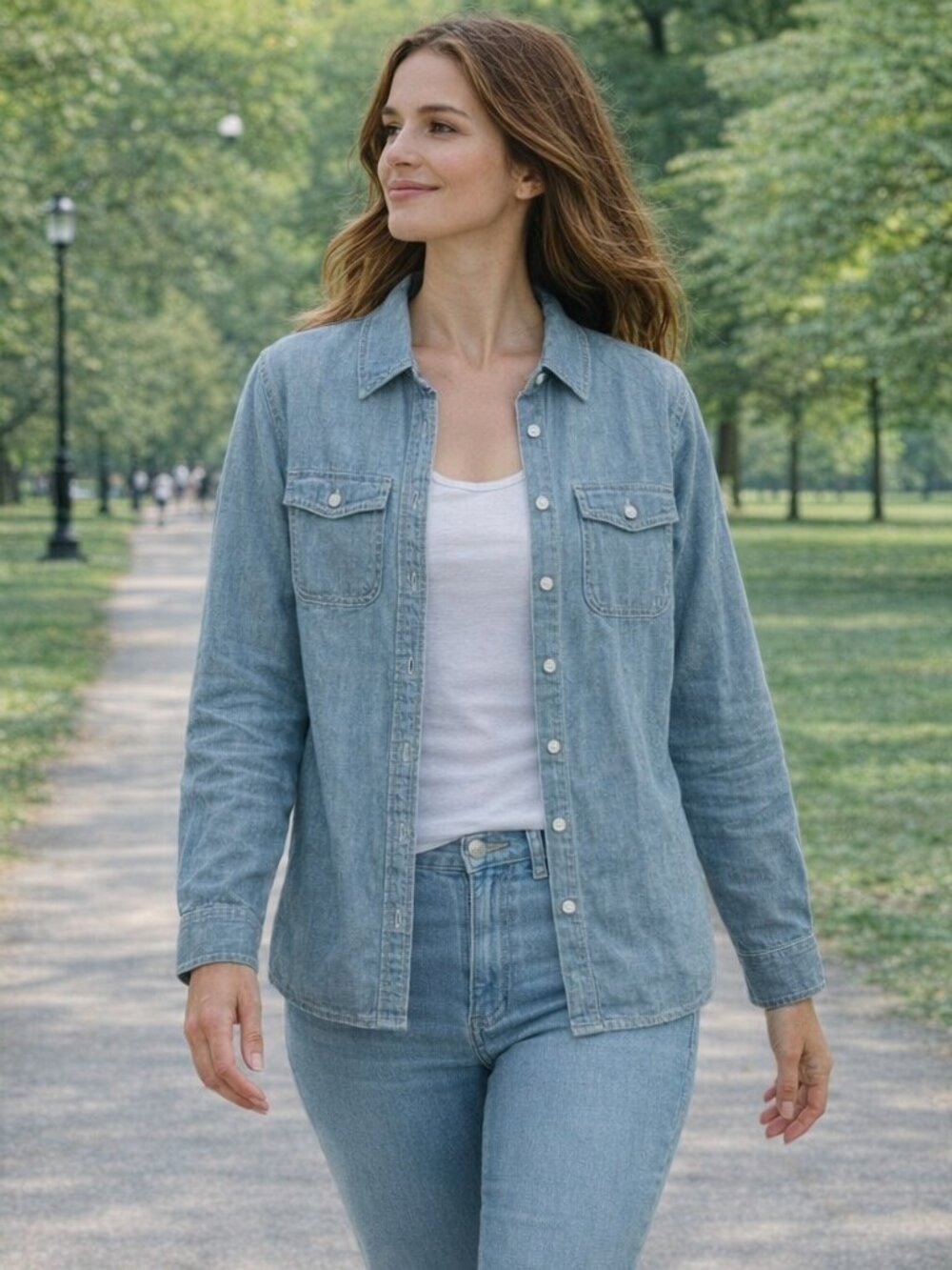 Martha Stewart Women's Denim Long-Sleeved Button-Down Shirt SZ S NEW